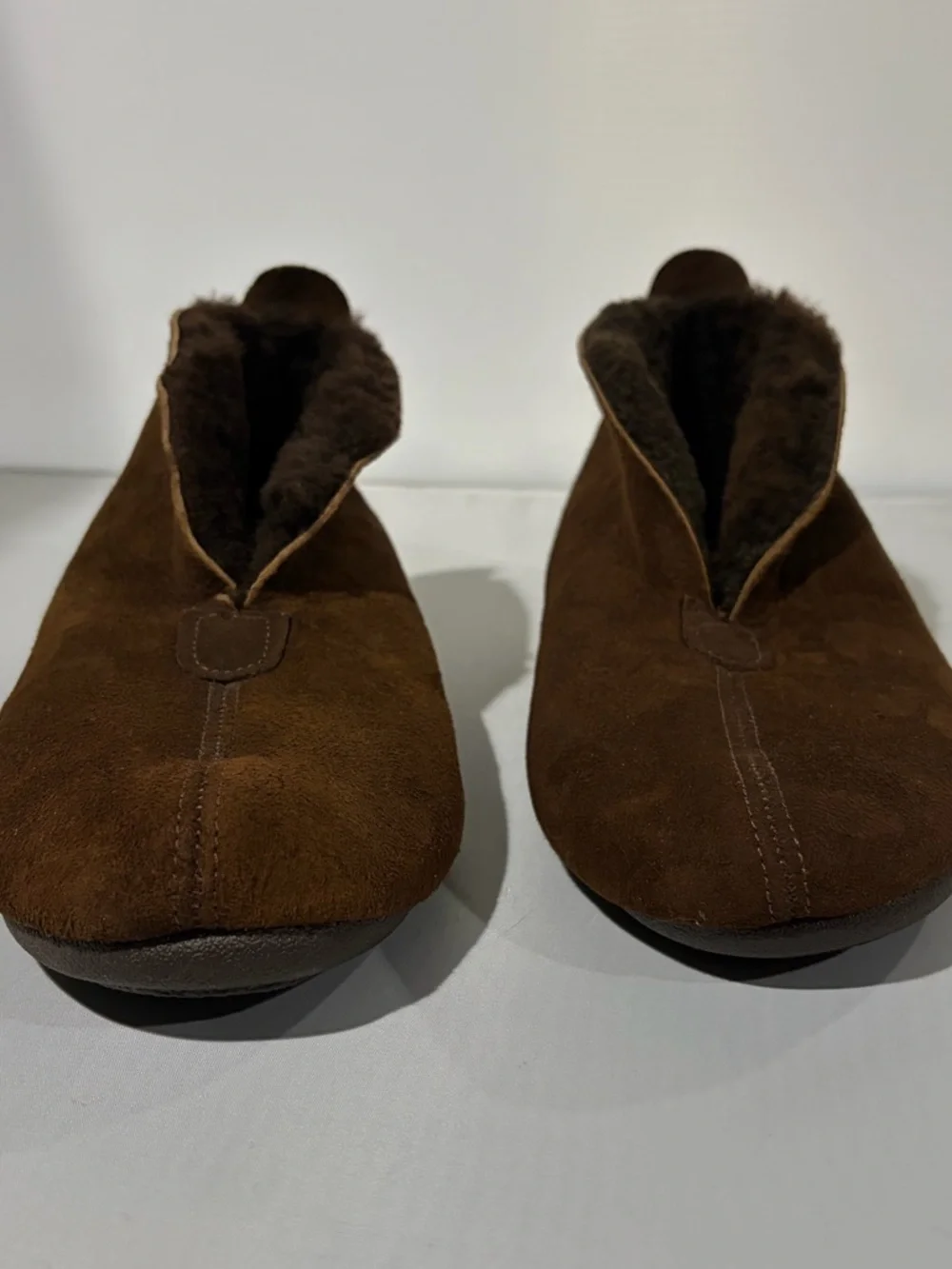 Lands' End Brown Suede Fleece-Lined Slip-On Slippers for Men